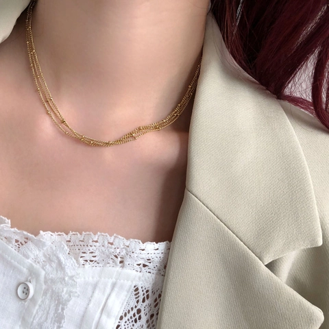 Collana Multi Strato Catena Satellite Placcata Oro Acciaio Al Titanio Con Perline Minimalista Retro Gioiello Per Donna