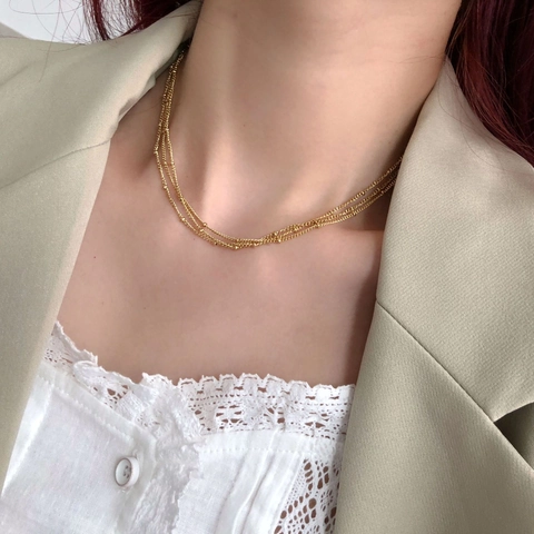 Collana Multi Strato Catena Satellite Placcata Oro Acciaio Al Titanio Con Perline Minimalista Retro Gioiello Per Donna