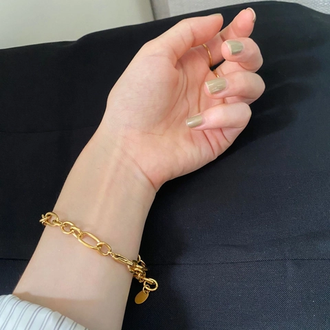 Bracciale A Catena In Acciaio Al Titanio Placcato Oro Minimalista Con Pendente Rotondo Per Donna Gioielli Geometrici