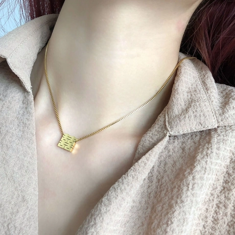 Double Happiness Pendant Necklace Titanium Steel Gold Plated Hollow Square Chinese Style Box Chain Elegance For Women