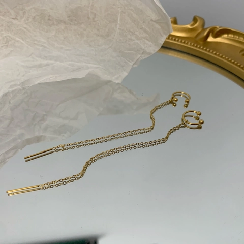 Orecchini Linea Orecchio Nappa Lunga Acciaio Inossidabile Placcato Oro Minimalista Polsino Orecchio E Perno Integrato Stile