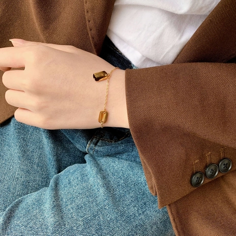 Minimalist Titanium Steel Bracelet For Women Gold Plated Smooth Square Tags Geometric Link Chain Fashion Jewelry