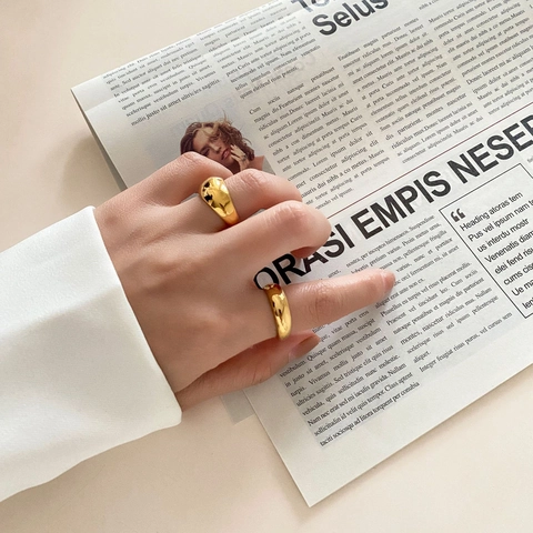 Anillo Cúpula Minimalista Acero De Titanio Chapado En Oro Superficie De Arco Redondo Joyería Pulida Espejo Moda Para Mujer