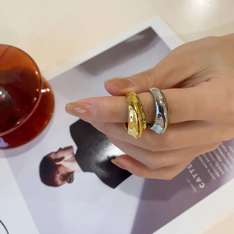 Irregular Bumpy Ring Titanium Steel Chunky Dome Band Highly Polished Mirror Finish Minimalist Modern Jewelry For Women