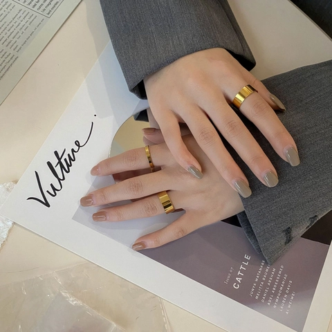 Minimalist Gold Plated Titanium Steel Ring Wide Smooth Band Polished Geometric Jewelry For Women Daily Wear