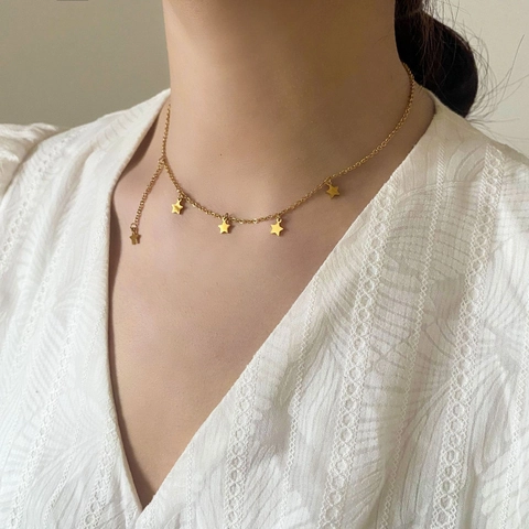Asymmetric Pentagram Star Pendant Necklace Stainless Steel Gold Color Minimalist Chic Clavicle Chain For Women Girls