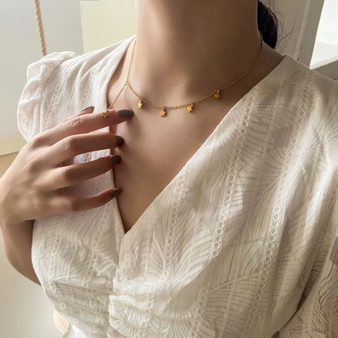 Asymmetric Pentagram Star Pendant Necklace Stainless Steel Gold Color Minimalist Chic Clavicle Chain For Women Girls