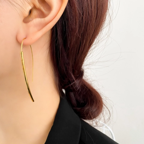 Stainless Steel Arched Ear Hook Earrings Gold Plated Minimalist Geometric Long Dangle Jewelry For Women