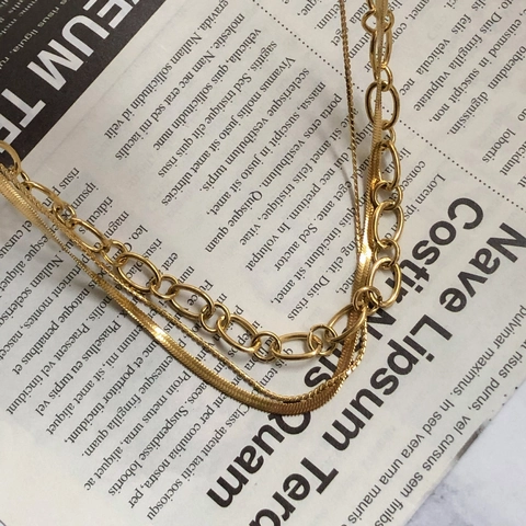 Minimalist Gold Multi Layered Necklace Titanium Steel Snake Link Chain Stackable Jewelry For Women