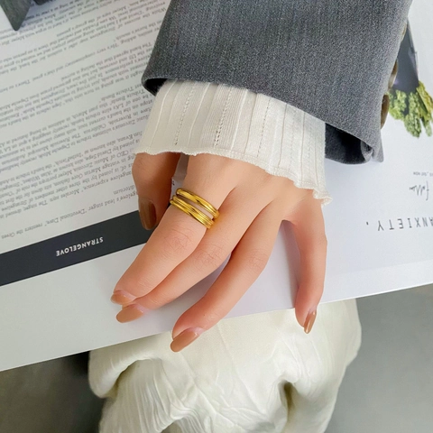 Minimalistischer Doppelschichtiger Paralleler Ring Edelstahl Vergoldet Geometrischer Modeschmuck Für Damen Zeigefinger