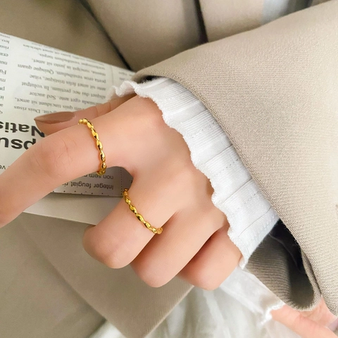 Minimalistische Kralen Ring Roestvrij Staal Verguld Vintage Geometrisch Stapelbare Vinger Sieraden Voor Vrouwen Meisjes