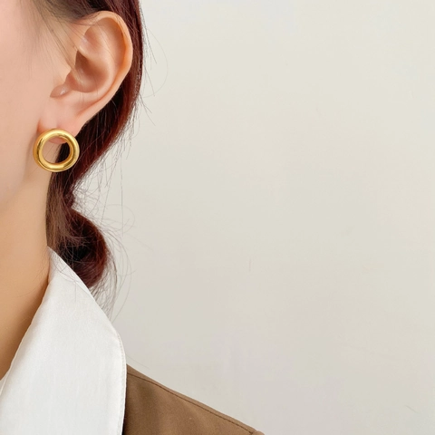 Orecchini A Cerchio Spessi Per Donna Acciaio Inossidabile Placcato Oro Geometrico Rotondo Gioielli Stile Vintage Lucido