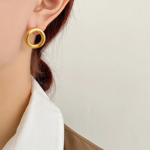 Orecchini A Cerchio Spessi Per Donna Acciaio Inossidabile Placcato Oro Geometrico Rotondo Gioielli Stile Vintage Lucido