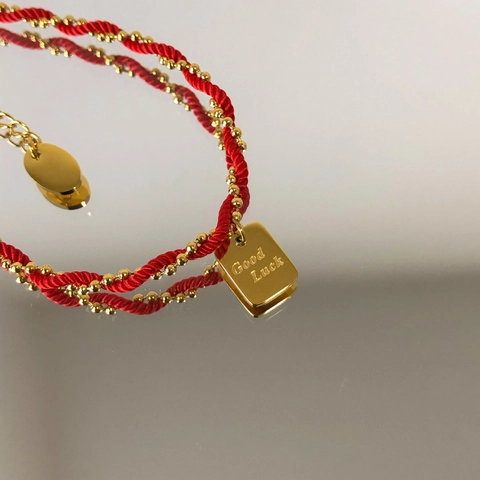 Red String Braided Bracelet Gold Plated Titanium Steel Double Happiness Good Luck Charm Lucky Gift For Women