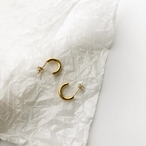 Geometric C Shape Stud Earrings Polished Titanium Steel Simple Minimalist French Vintage Ear Jewelry For Women