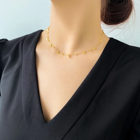 Round Disc Pendant Necklace 18K Gold Plated Stainless Steel Tiny Beads Minimalist Clavicle Chain For Women
