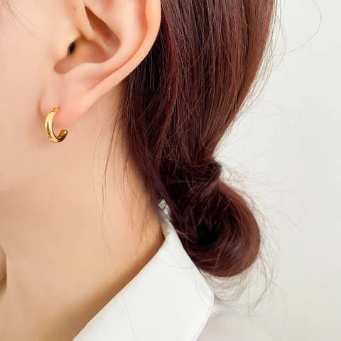 Geometric C Shape Stud Earrings Polished Titanium Steel Simple Minimalist French Vintage Ear Jewelry For Women