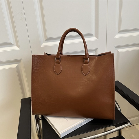 Bolso Tote De Cuero PU Con Relieve De Cocodrilo Vintage Gran Capacidad Color Sólido Bolso De Hombro Para Mujer Moda Diaria