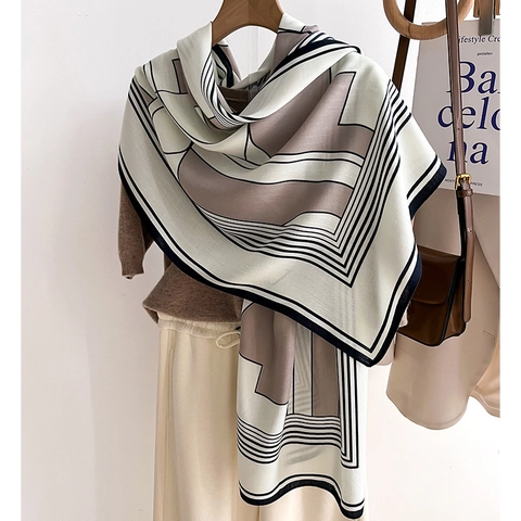 Écharpe Châle À Motif Géométrique Polyester Bloc De Couleur Chaud Enveloppement D'Hiver Pour Femmes Moderne Minimaliste