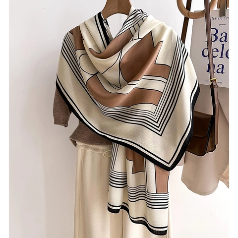 Écharpe Châle À Motif Géométrique Polyester Bloc De Couleur Chaud Enveloppement D'Hiver Pour Femmes Moderne Minimaliste