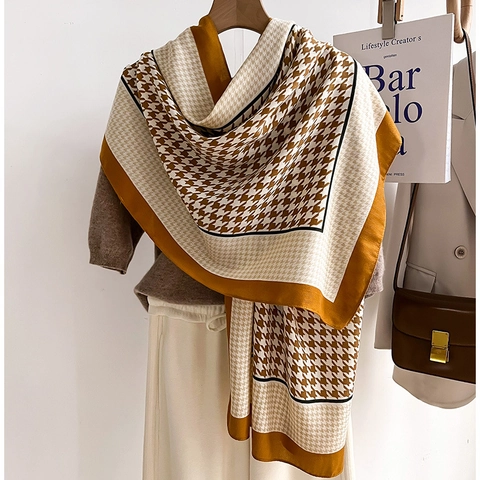 Écharpe Châle À Motif Pied De Poule Polyester Léger Chaud Rétro Mode Foulard Pour Femmes Accessoire Élégant Polyvalent