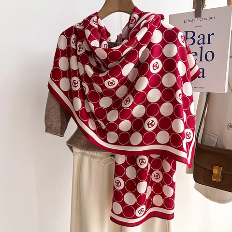 Sciarpa Invernale Da Donna Scialle Morbida Imitazione Lana Di Pecora Pois Stampa Floreale Camelia Caldo Elegante Accessorio