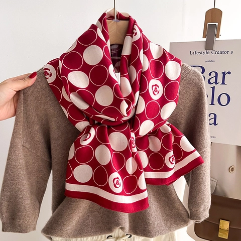Sciarpa Invernale Da Donna Scialle Morbida Imitazione Lana Di Pecora Pois Stampa Floreale Camelia Caldo Elegante Accessorio