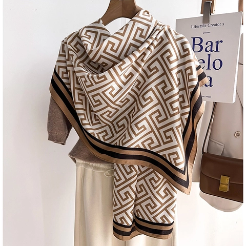 Mode Sjaal Omslagdoek Grieks Sleutelpatroon Geometrisch Doolhof Zacht Imitatiewol Warm Winter Chique Vintage Stijl Vrouwen