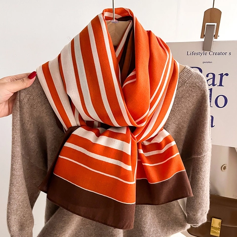 Écharpe Rayée Femme Châle Long Bloc Couleur Géométrique Doux Chaud Polyester Imitation Laine Léger Hiver Pashmina Wrap