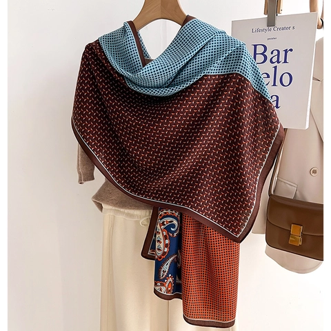 Vintage Paisley Scarf Shawl Patchwork Geometric Print Soft Polyester Wrap For Women Elegant Fashion Versatile Travel Accessory