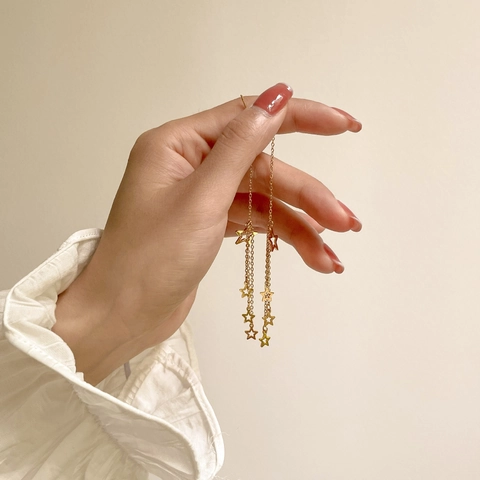 Star Tassel Earrings Long Titanium Steel Pentagram Charms Gold Plated Ear Thread Korean Style For Women Delicate