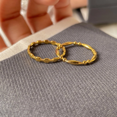Minimalist Titanium Steel Gold Plated Ring Geometric Square Round Bead French Elegant Jewelry For Women