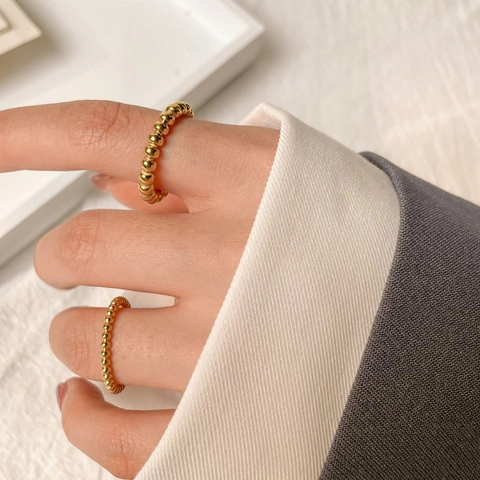 Minimalist Beaded Band Rings For Women Gold Plated Stainless Steel Stackable Jewelry