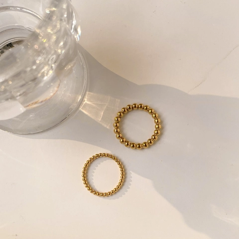 Minimalist Beaded Band Rings For Women Gold Plated Stainless Steel Stackable Jewelry