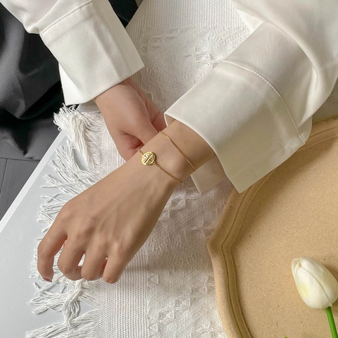 Double Layer Titanium Steel Gold Plated Bracelet Minimalist Snake Bone Chain Round Hollow Pendant Dainty For Women