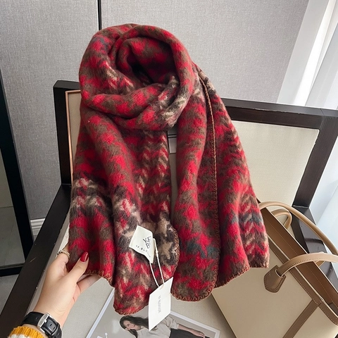Sciarpa Invernale Donna Spessa Finta Cashmere Caldo Scialle Avvolgente Pied De Poule Quadri Nappine Morbido Elegante Lungo