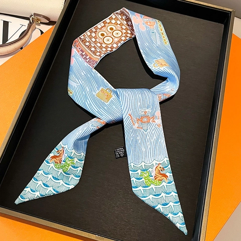 Narrow Satiny Polyester Scarf Double Sided Horse Print Bag Handle Wrap Hair Ribbon Fashion Neck Tie Accessory