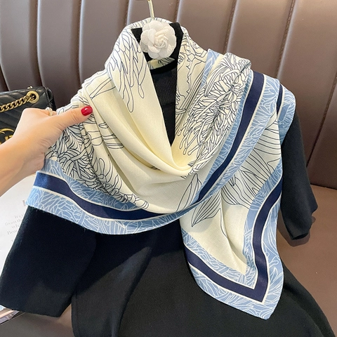 Vintage Floral Print Square Scarf Elegant Satin Polyester Shawl For Women Large Versatile Neckerchief Lightweight Headscarf