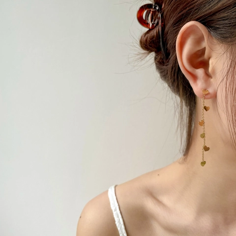 Lange Quaste Herz Ohrringe Titanstahl Vergoldet Vintage Minimalistisch Koreanischer Stil Schmuck Für Damen