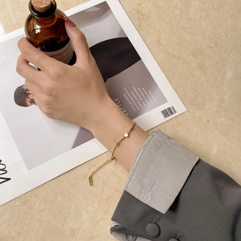 Bracelet Minimaliste En Acier Titane Doré Perles Rondes Charme Cube Carré Chaîne De Boîte Réglable Style INS Pour Femmes