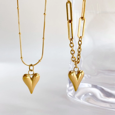 Collana Con Pendente A Cuore In Acciaio Al Titanio Da Donna Retro Placcata Oro 18K Catena A Graffetta E Serpente