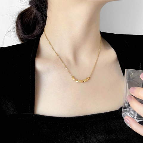 Collar De Acero De Titanio Dorado Minimalista Con Colgantes De Frijoles Irregulares Cadena De Caja Para Mujer Accesorio Chic