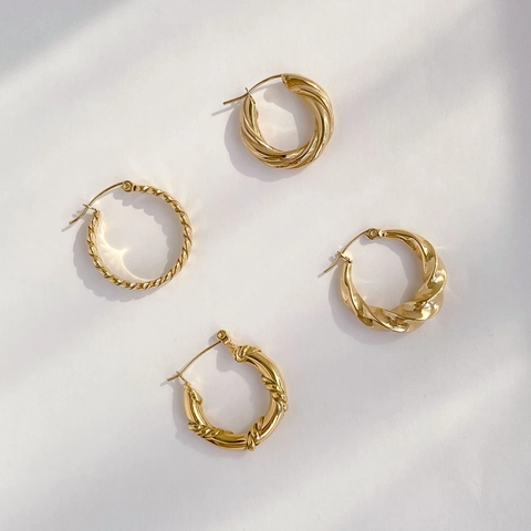 Twisted Hoop Ohrringe Edelstahl Vergoldet Geflochten Seil Geometrischer Minimalistischer Schmuck Für Damen