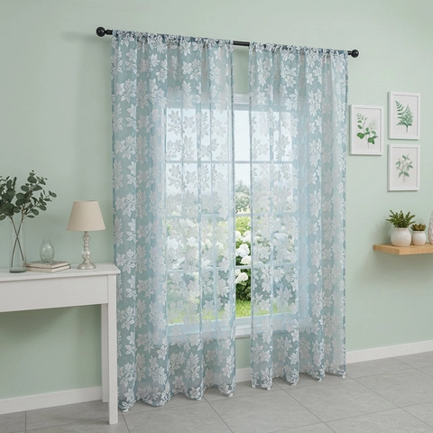 French Pastoral Floral Lace Sheer Curtains Light Filtering Hollow Out Window Drapes For Bedroom Living Room Home Decor