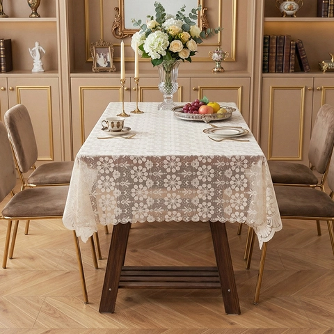 French Style Lace Tablecloth Rectangular Hollow Out Floral Elegant Vintage Table Cover For Kitchen Dining Room Home Wedding Decor