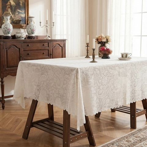 Tovaglia in Pizzo Americano Vintage Bordo a Festoni Motivo Floreale Paisley Copritavolo in Poliestere per Sala da Pranzo Tavolino Arredamento Casa