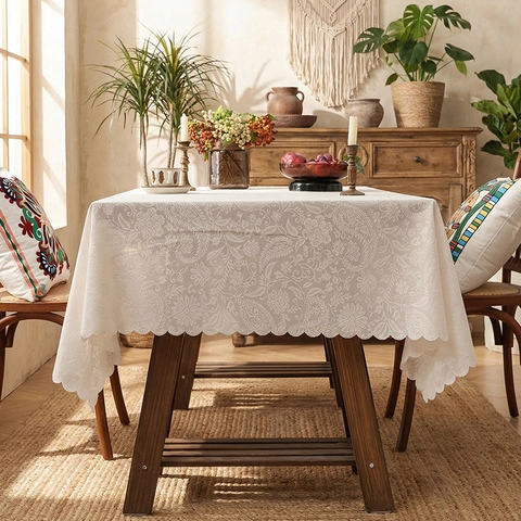 Tovaglia in Pizzo Americano Vintage Bordo a Festoni Motivo Floreale Paisley Copritavolo in Poliestere per Sala da Pranzo Tavolino Arredamento Casa