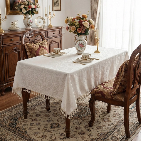 Tafelkleed Polyester Jacquard Bloemen Paisley Patroon Vintage Boheems Tafelkleed Met Kwastjes Geschulpte Randen Decoratie