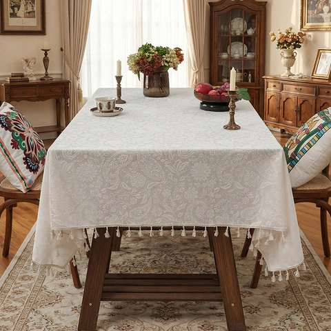 Tafelkleed Polyester Jacquard Bloemen Paisley Patroon Vintage Boheems Tafelkleed Met Kwastjes Geschulpte Randen Decoratie