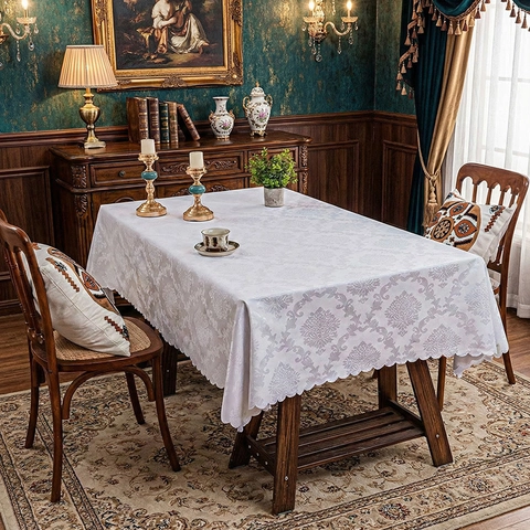 Mantel de Jacquard de Damasco Europeo Cubierta de Mesa Rectangular de Poliéster Con Borde Festoneado Para Cocina Comedor